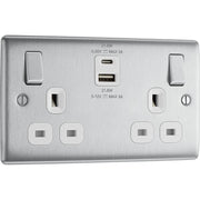 BG Electrical Nexus Metal Brushed Steel - Double switched single pole, with USB A + C (22W)