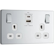 BG Electrical Flatplate Screwless Polished Chrome - Double switched single pole, with USB A + C (45W)