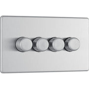 BG Electrical Flatplate Screwless Brushed Steel - Quadruple 2 way push 200W