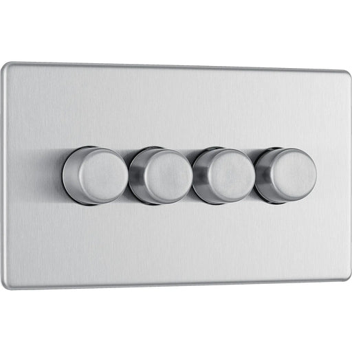 BG Electrical Flatplate Screwless Brushed Steel - Quadruple 2 way push 200W