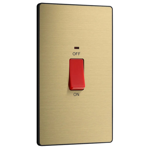 BG Electrical Evolve Satin Brass - 45A, double pole, large plate, with indicator