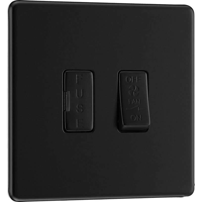 BG Electrical Flatplate Screwless Matt Black - 3 pole fan isolator, fused