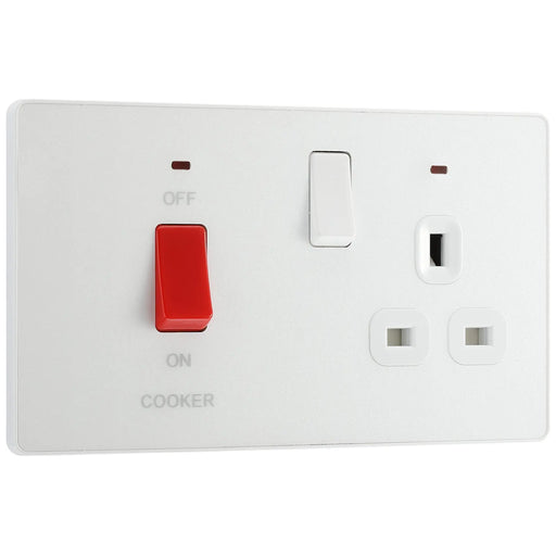 BG Electrical Evolve Pearlescent White - 45A, double pole, with switched socket and indicators