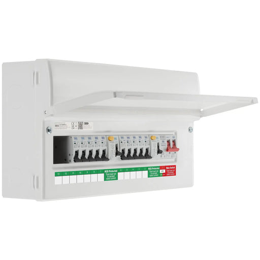 BG Circuit Protection Dual RCD SPD - 19 module, 12 way, 100A Main Switch, 2 x 80A Type A RCD, Type 2 SPD