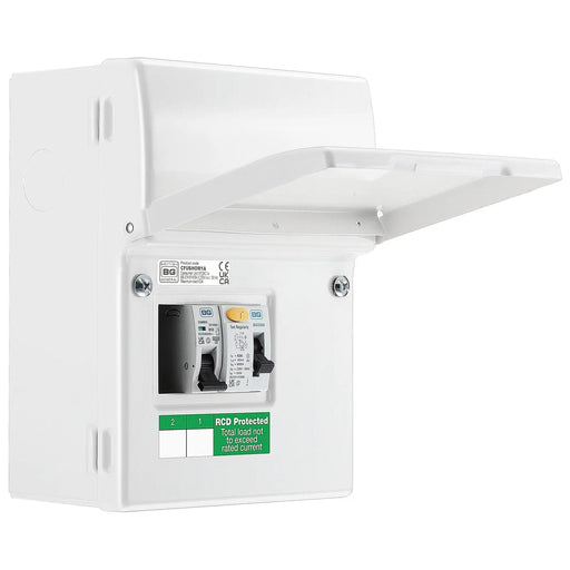BG Circuit Protection IP20 Non Weatherproof - 4 module, 2 way, 63A Type A RCD, 2 MCB's