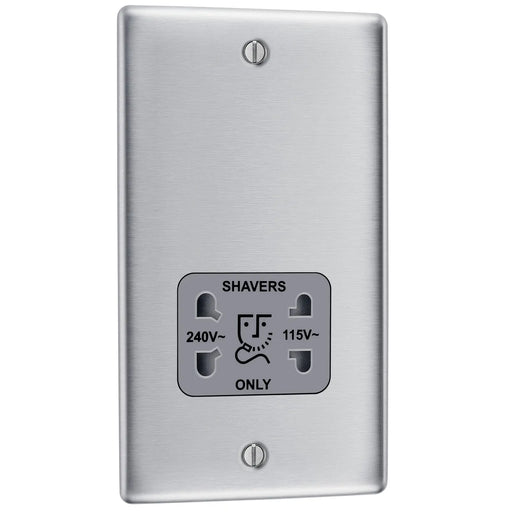 BG Electrical Nexus Metal Brushed Steel - 115/240V dual voltage shaver socket