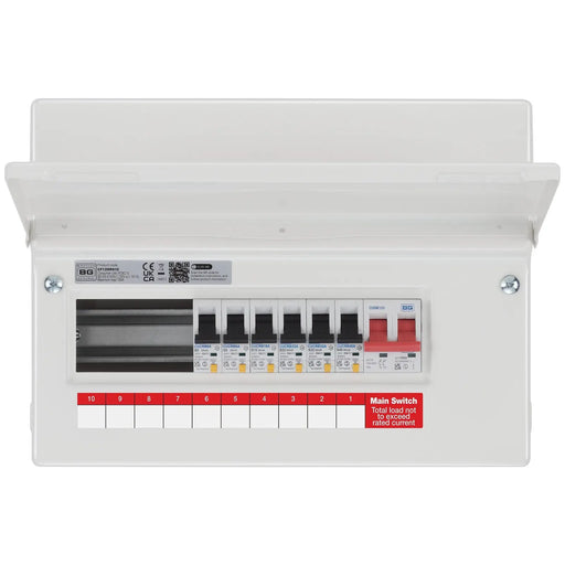 BG Circuit Protection RCBO Main Switch - 12 module, 10 way, 100A Main Switch, 6 RCBO's