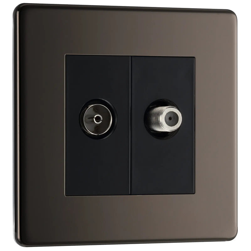 BG Electrical Flatplate Screwless Black Nickel - Double satellite and co-axial