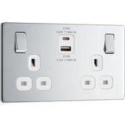 BG Electrical Flatplate Screwless Polished Chrome - Double switched single pole, with USB A + C (22W)