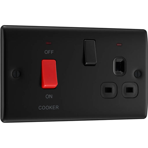 BG Electrical Nexus Metal Matt Black - 45A double pole, with switched socket and indicators
