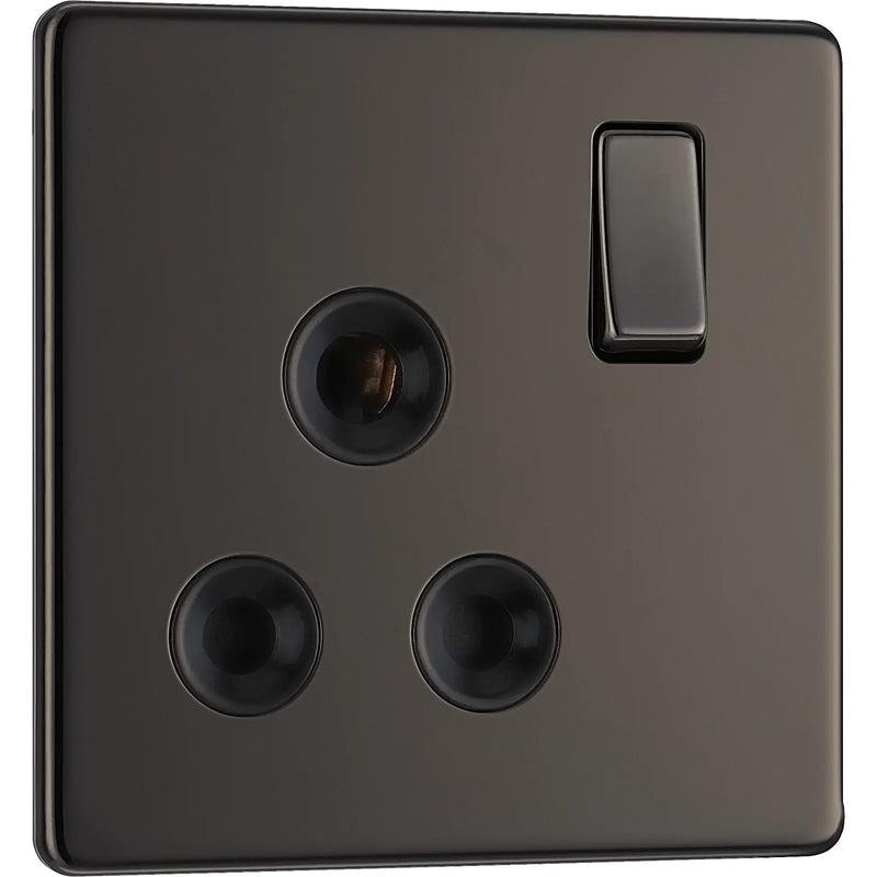 BG Electrical Flatplate Screwless Black Nickel - 15A single, switched, round pin