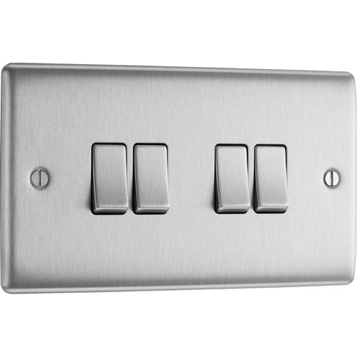 BG Electrical Nexus Metal Brushed Steel - Quadruple, 2 way switch