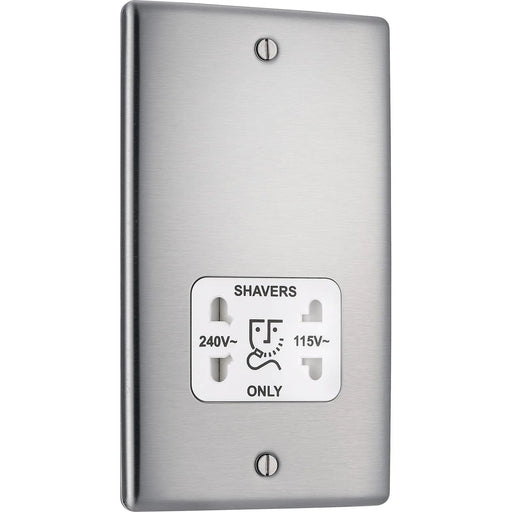 BG Electrical Nexus Metal Brushed Steel - 115/240V dual voltage shaver socket