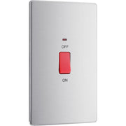 BG Electrical Flatplate Screwless Brushed Steel - 45A, double pole, large plate, with indicator