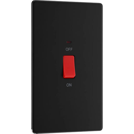 BG Electrical Flatplate Screwless Matt Black - 45A, double pole, large plate, with indicator