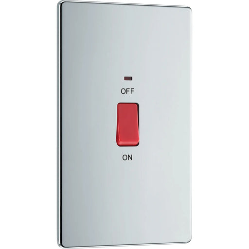 BG Electrical Flatplate Screwless Polished Chrome - 45A, double pole, large plate, with indicator