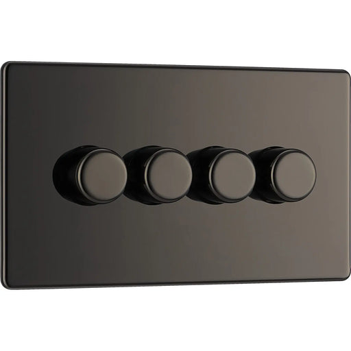 BG Electrical Flatplate Screwless Black Nickel - Quadruple, 2 way push 200W