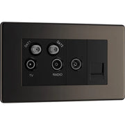 BG Electrical Flatplate Screwless Black Nickel - Quadplex 2 x sat, BT outlet and co-ax returned - screened