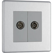 BG Electrical Flatplate Screwless Brushed Steel - Double, TV/FM