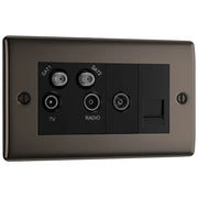 BG Electrical Nexus Metal Black Nickel - Quadplex, 2 x sat, BT outlet and co-ax returned - screened
