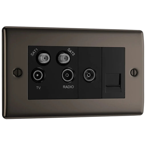 BG Electrical Nexus Metal Black Nickel - Quadplex, 2 x sat, BT outlet and co-ax returned - screened