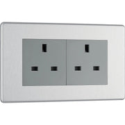 BG Electrical Flatplate Screwless Brushed Steel - Double unswitched, double pole