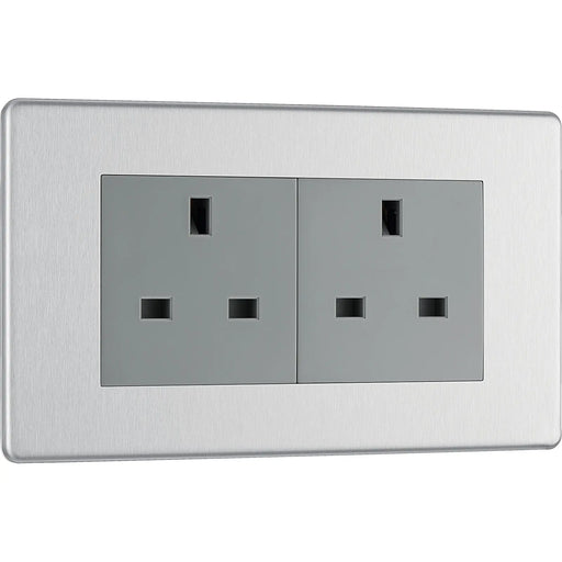 BG Electrical Flatplate Screwless Brushed Steel - Double unswitched, double pole