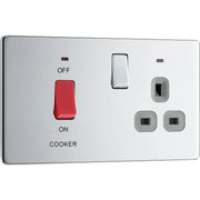 BG Electrical Flatplate Screwless Polished Chrome - 45A double pole, with switched socket and indicators