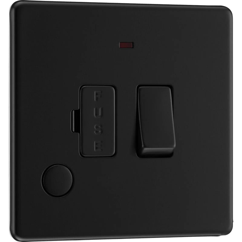 BG Electrical Flatplate Screwless Matt Black - Switched and fused with indicator and flex outlet