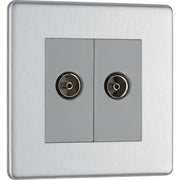 BG Electrical Flatplate Screwless Brushed Steel - Double, isolated, co-axial