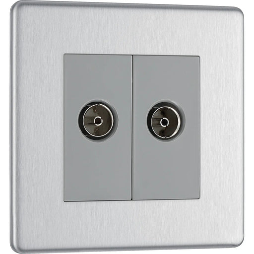 BG Electrical Flatplate Screwless Brushed Steel - Double, isolated, co-axial