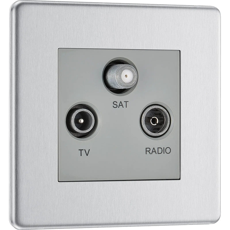 BG Electrical Flatplate Screwless Brushed Steel - Triple TV/FM/SAT triplex - screened