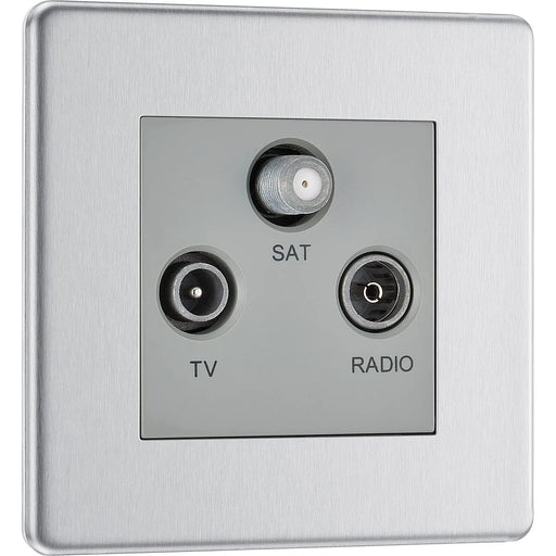 BG Electrical Flatplate Screwless Brushed Steel - Triple TV/FM/SAT triplex - screened