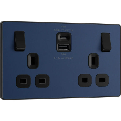 BG Electrical Evolve Matt Blue - Double switched single pole, with USB A + C (45W)
