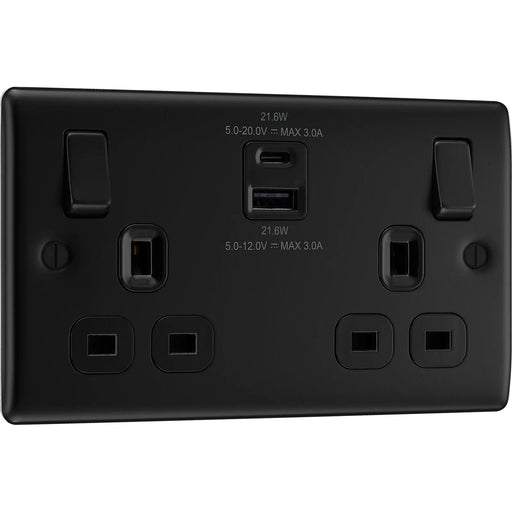 BG Electrical Nexus Metal Matt Black - Double switched single pole, with USB A + C (22W)