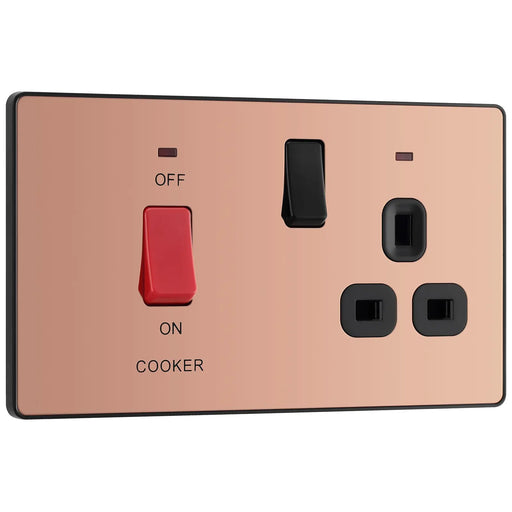 BG Electrical Evolve Polished Copper - 45A double pole with switched socket and indicators