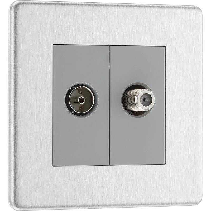 BG Electrical Flatplate Screwless Brushed Steel - Double, satellite and co-axial