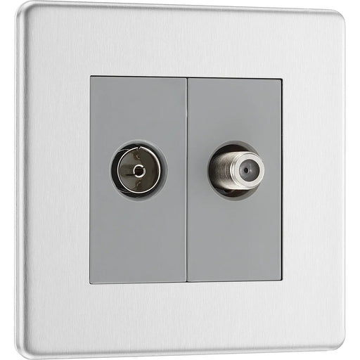 BG Electrical Flatplate Screwless Brushed Steel - Double, satellite and co-axial