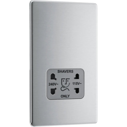 BG Electrical Flatplate Screwless Brushed Steel - 115/240V dual voltage shaver socket