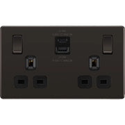 BG Electrical Flatplate Screwless Black Nickel - Double switched single pole, with USB A + C (22W)