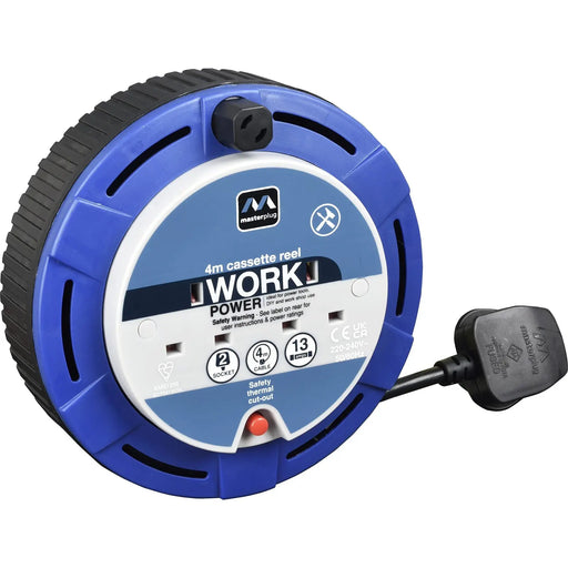 Masterplug Work - 4m, 2 Sockets, 13A, Blue
