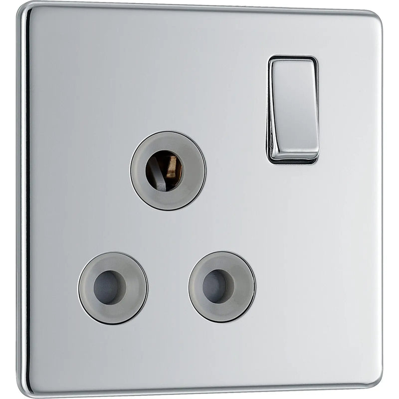 BG Electrical Flatplate Screwless Polished Chrome - 15A, single, switched, round pin