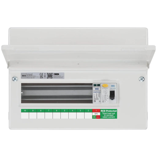 BG Circuit Protection RCD Incomer - 12 module, 9 way, 100A Type A RCD, Type 2 SPD