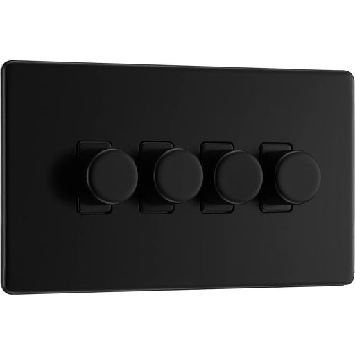 BG Electrical Flatplate Screwless Matt Black - Quadruple 2 way push 200W