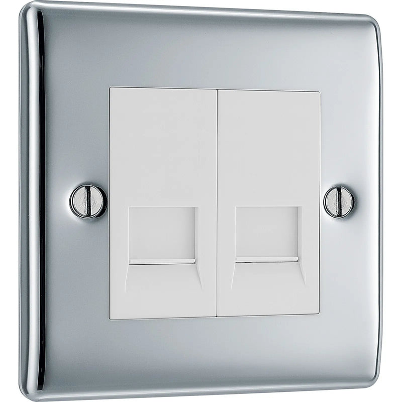 BG Electrical Nexus Metal Polished Chrome - Double, RJ11 telephone socket