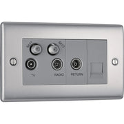 BG Electrical Nexus Metal Brushed Steel - Quadplex, 2 x sat, BT outlet and co-ax returned - screened