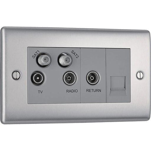 BG Electrical Nexus Metal Brushed Steel - Quadplex, 2 x sat, BT outlet and co-ax returned - screened