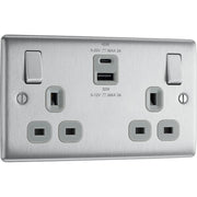 BG Electrical Nexus Metal Brushed Steel - Double switched single pole, with USB A + C (45W)