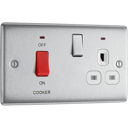 BG Electrical Nexus Metal Brushed Steel - 45A double pole, with switched socket and indicators