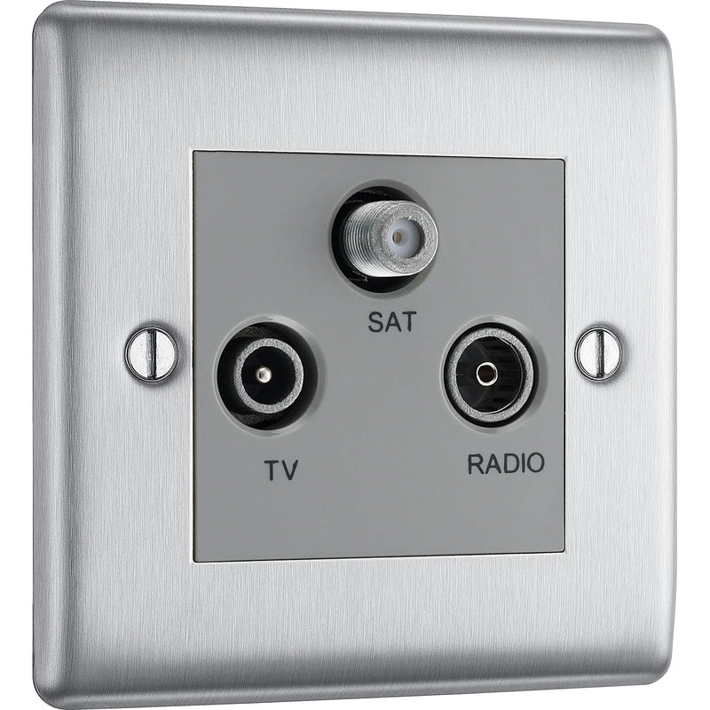 BG Electrical Nexus Metal Brushed Steel - Triple TV/FM/SAT triplex - screened